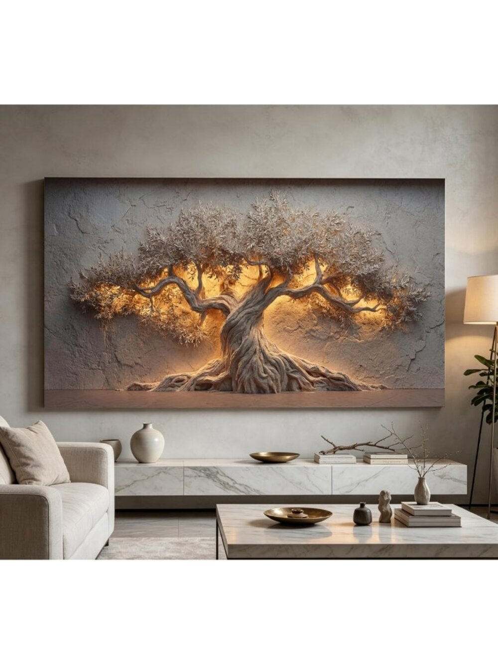 Large Tree of Life Wall Art - Rustic Botanical Canvas Print for Living Room
